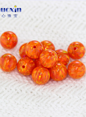 橘红色半孔圆珠欧泊欧珀石裸石 球形打孔珠子合成澳宝散珠OP30