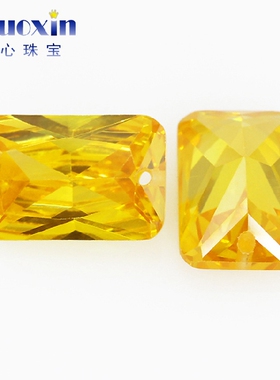 长方倒角车花金黄色锆石中间单孔 小八角打洞人造彩色宝石裸石DIY