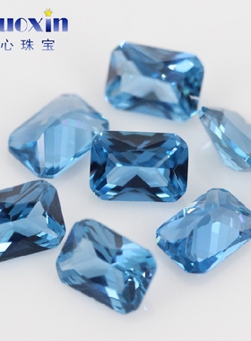 长方形倒角车花120#尖晶蓝裸石 小八角人造蓝宝石戒面镶嵌首饰品