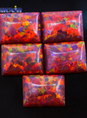 红色系长方直角平底素面合成澳宝裸石 OPAL仿火欧泊镶嵌主石OP45