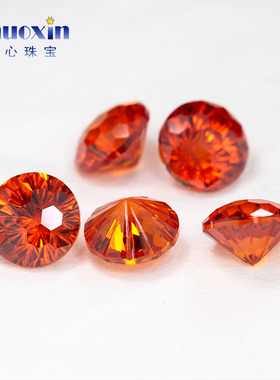 烟花切圆形桔红锆尖底裸石 透明白高碳钻裸钻美甲耳钉钻橘红色