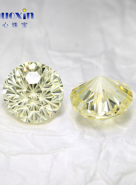 鹅黄色浅黄色高碳钻烟花切裸钻 圆形裸石美甲钻耳钉配钻合成锆石