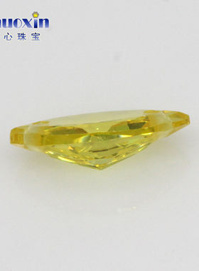 金黄色马眼锆石双孔裸石 树叶形打洞合成立方氧化锆镶嵌首饰配石