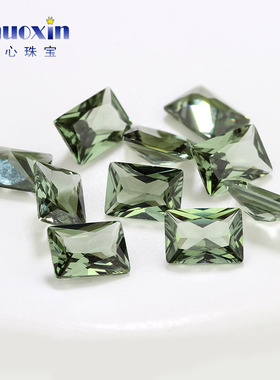 浅墨绿色149#合成尖晶小长方尖底裸石 长方直角车花人造绿尖晶