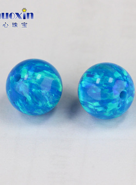全孔圆珠蓝色系欧泊石欧珀裸石 球形珠子合成澳宝通孔#T-1