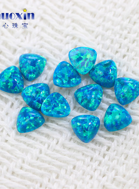肥三角素面合成欧泊石蓝绿色 合成宝石OPAL平底裸石人造澳宝 OP36