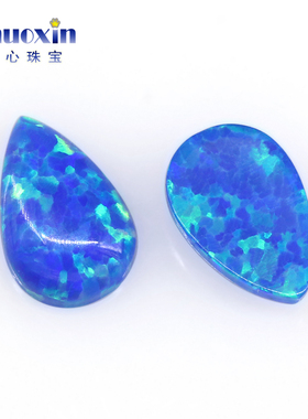 梨形平底素面澳宝戒面裸石OPAL 水滴形蓝绿色合成欧泊石宝石OP05