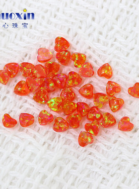 心形人造欧泊石透红色绿彩OPAL 平底素面桃心形欧珀澳宝镶嵌OP47