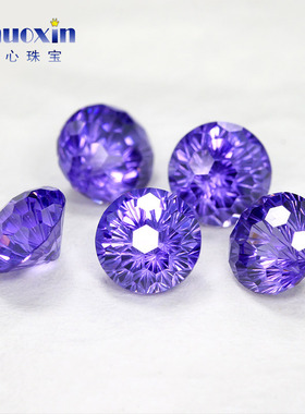 烟花切圆形紫蓝锆尖底裸石 高碳裸钻美甲耳钉镶嵌主石超闪人造锆
