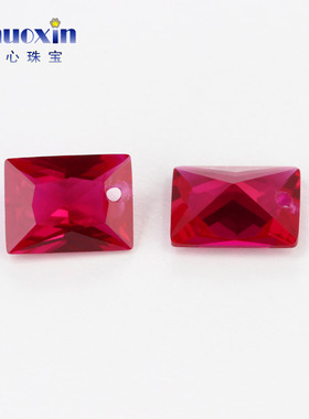 短边中间单孔长方直角车花5#红刚玉 尖底裸石人造合成红宝石Ruby