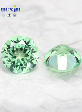 天然底切工绿刚圆形尖底裸石 合成刚玉合成蓝宝石73#绿色宝石镶嵌