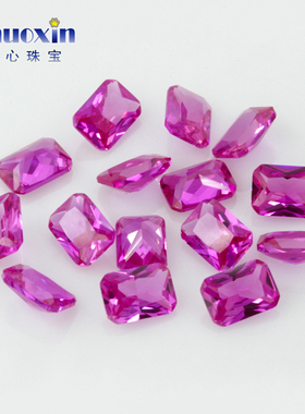 长方形倒角3#红刚玉裸石 合成红宝石车花小八角Ruby玫红戒面配石
