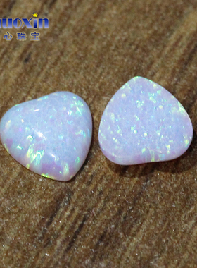 仿白欧泊绿色变彩心形人造欧泊石OPAL 平底素面澳宝桃心镶嵌OP16