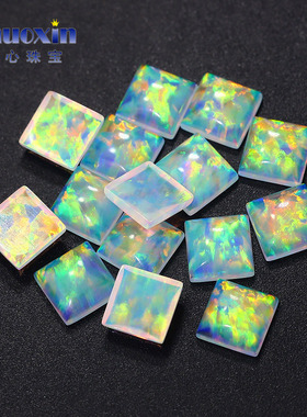 透色仿白欧泊石正方直角欧泊裸石 平底素面炫彩OPAL合成澳宝#17B1
