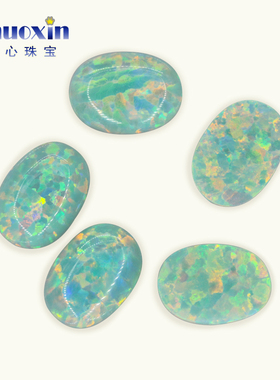 椭圆形欧泊石 蛋形平底素面人造薄荷绿色澳宝OPAL宝石裸石OP03