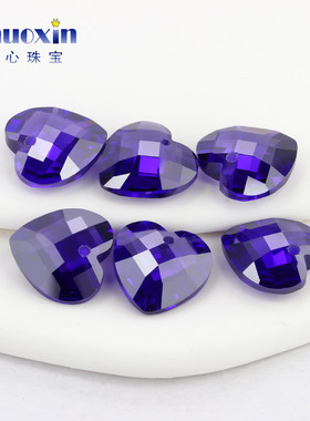 中间孔心形双龟面彩色锆石组合 合成氧化锆单孔双格子面立体裸石