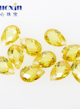梨形双龟面金黄色锆石单孔打孔