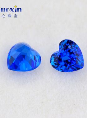 钴蓝宝培育彩宝心形主石 实验室蓝宝石珠宝精切高净度裸石镶嵌用
