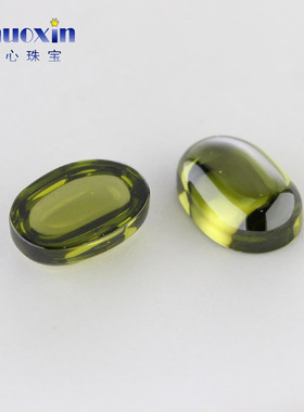 橄榄绿锆椭圆形平底素面裸石 合成锆橄榄色蛋形蛋面光面饰品戒面