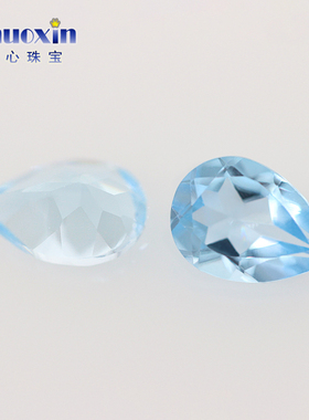 水滴形天然托帕石天空蓝色裸石戒面 原石彩色黄玉彩宝梨形刻面