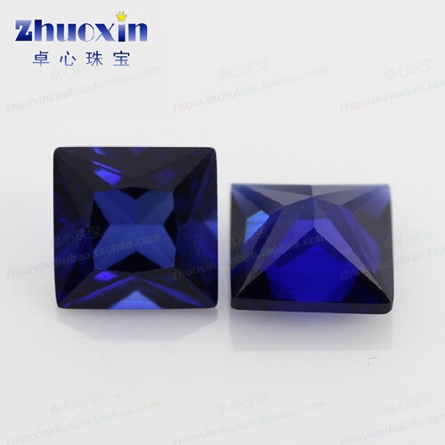 正方直角车花34#蓝刚玉裸石 公主方合成蓝宝石戒面戒指sapphire - 图1