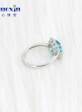 帕拉伊巴戴妃款蛋形围镶戒指 925银仿碧玺宝石电光蓝色活口女戒