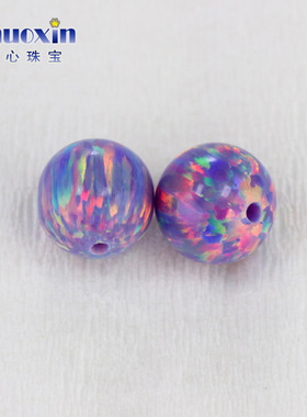 全孔圆珠紫色粉彩欧泊石欧珀裸石 球形珠子合成澳宝通孔OP38