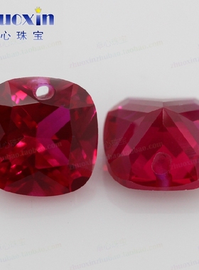 肥正方红宝石戒面裸石中间单边孔 枕形5#红刚玉缅甸鸽血红Ruby钻