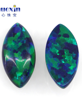 仿黑欧泊绿彩马眼平底素面人造澳宝裸石 树叶形黑欧珀石光面OP19