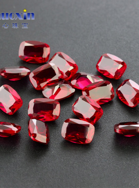 鸽血红色8#刚玉肥长方尖底裸石 合成培育红宝石红刚玉镶嵌用主石