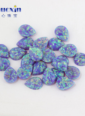 梨形紫色绿彩仿欧泊素面平底裸石 合成澳宝OPAL水滴形包镶石OP40