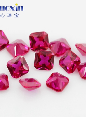 正方倒角5#红刚玉戒面裸石 合成培育红宝石小八角Ruby戒指主石钻