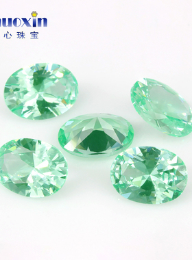 蛋形135#绿尖晶裸石戒面 浅绿色薄荷绿色椭圆形清透合成宝石首饰