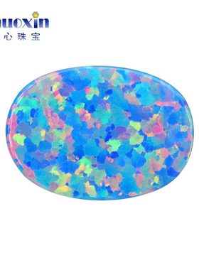 蓝色红彩椭圆形欧泊石 蛋形平底素面人造澳宝OPAL宝石裸石 OP74