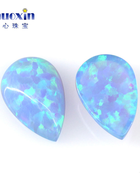 梨形平底素面澳宝戒面裸石OPAL 水滴形天蓝色合成欧泊石宝石OP06