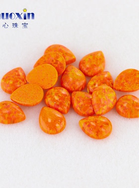 橘色梨形平底素面澳宝裸石OPAL 水滴形桔红色合成欧泊石宝石OP30