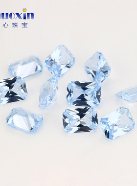 小八角形104#浅蓝合成尖晶裸石 主石戒面配钻长方形倒角人造宝石