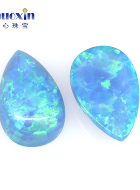 蓝色系水滴形梨形平底素面澳宝戒面裸石OPAL 合成欧泊石宝石#T-1