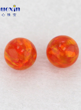 圆珠欧泊石欧珀深橘红色裸石 球形珠子合成澳宝光珠无孔散珠OP31
