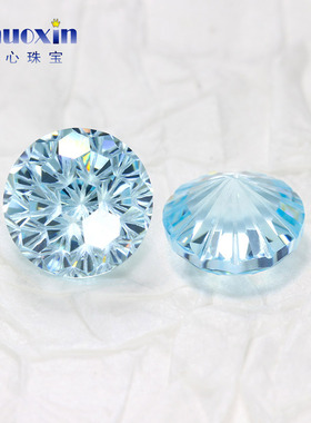 烟花切圆形浅海蓝裸石 圆形高碳钻裸钻宝石浅蓝色美甲耳钉钻