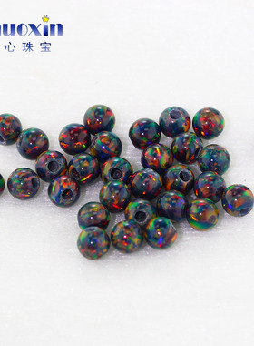 灰色半孔圆珠欧泊红变彩欧珀石裸石 球形打孔珠子合成澳宝#13-1