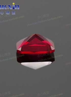 8#红刚玉长方形倒角鸽血红裸石 合成培育红宝石小八角戒面主石DIY