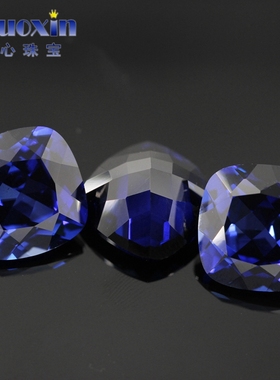 5A级天然底肥正方34#蓝刚玉裸石 枕形戒面人造合成蓝宝石高净度