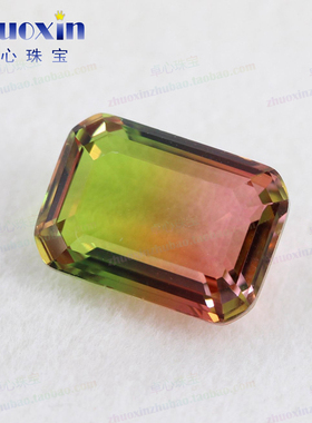长方形倒角西瓜碧玺玻璃裸石宝石 祖母绿切割戒托石配件仿钻BX06