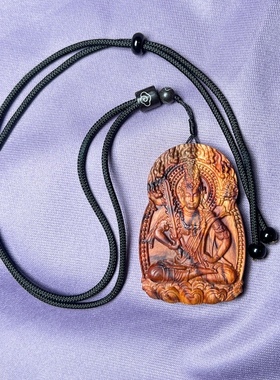 海南黄花梨虚空藏菩萨挂件红木牛虎守护神项链吊坠男女款护身订制