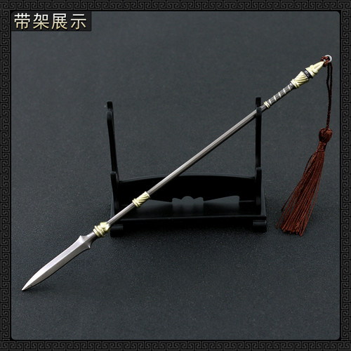 古代三国金属冷兵器 赵云豪龙胆长枪合金模型小号武器摆件22CM - 图0