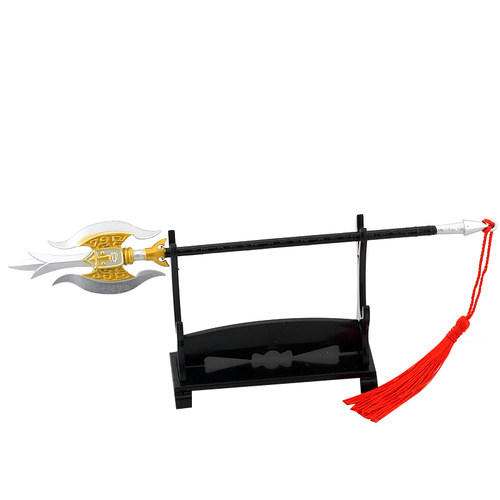2012版隋唐演义影视宇文成都凤翅镏金镗金属模型合金摆件玩具22cm - 图3