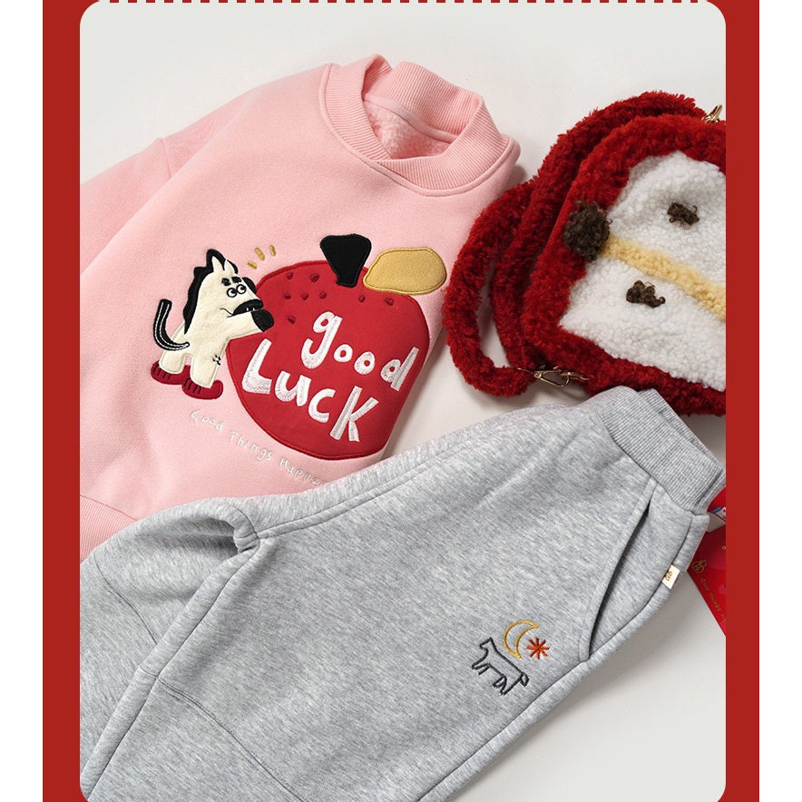 儿童套装加绒男童马年卫衣中童卫裤宝宝女加厚幼ins款26秋冬新年,淘宝优惠券,粉丝福利购,淘宝优惠卷