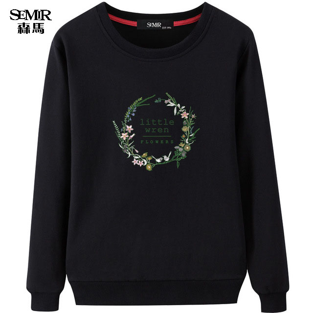 Semir/森马2024新款春秋款圆领女卫衣棉宽松字母薄款潮流韩版时尚