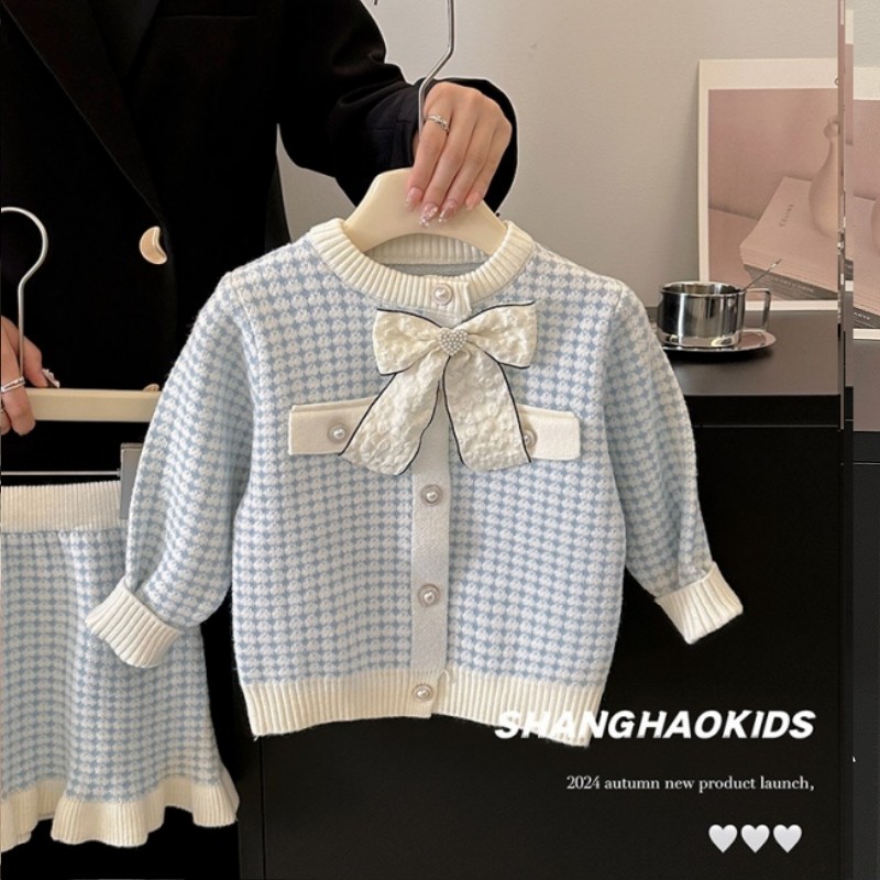 女童针织套装秋冬装2025新款洋气儿童时髦小香风毛衣开衫外套短裙,淘宝优惠券,粉丝福利购,淘宝优惠卷